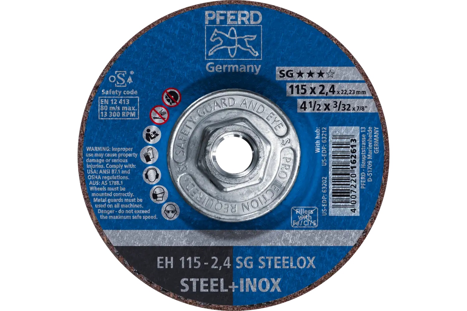 Picture of Pferd Cut-Off Wheel, 4-1/2" X 3/32 X 5/8-11, Sg Steelox, T27, Aluminum Oxide